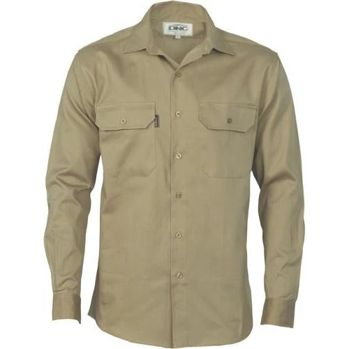 Open Front Cotton Drill Shirt - Long Sleeve 3202 3 Open Front Cotton Drill Shirt - Long Sleeve 3202 - Image 3