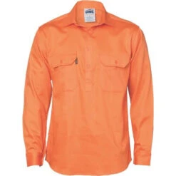 Closed Front Cotton Drill Shirt - Long Sleeve 3204
