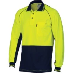 HiVis Cotton Backed Cool-Breeze Contrast Polo - Long Sleeve 3720