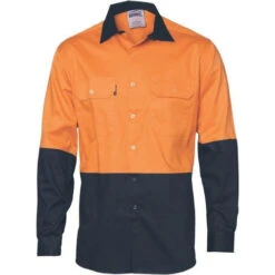 HiVis Two Tone Cotton Drill Shirt - Long Sleeve 3832 -Work Clothing Store 3832 O N