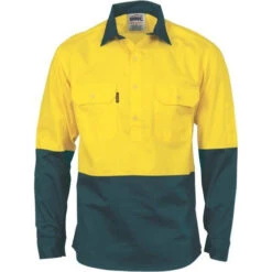 HiVis Two Tone Closed Front Cotton Drill Shirt - Long Sleeve 3834 -Work Clothing Store 3834Y G