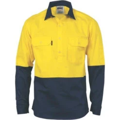 HiVis Two Tone Closed Front Cotton Drill Shirt - Long Sleeve 3834