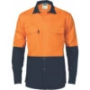 HiVis Two Tone Open Front Cotton Drill Shirt With Press Studs - Long Sleeve 3838
