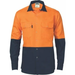 HiVis Two Tone Open Front Cotton Drill Shirt With Press Studs - Long Sleeve 3838