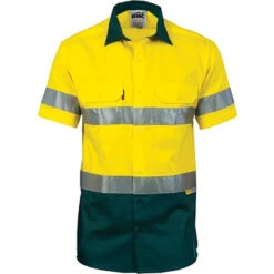 HiVis Cool-Breeze Cotton Shirt With 3M 8906 R/Tape Short Sleeve - 3887 -Work Clothing Store 3887 YellowGreen 14625.1614727774