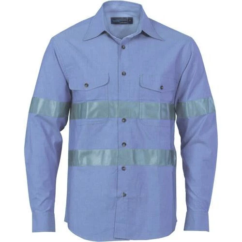 Cotton Chambray Shirt With Reflective Tape - Long Sleeve 3889 1 Cotton Chambray Shirt With Reflective Tape - Long Sleeve 3889