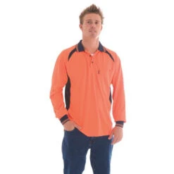 Cool-Breeze Contrast Mesh Polo - Long Sleeve - 3902 -Work Clothing Store 3902ON