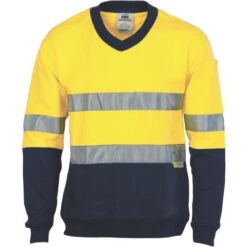 HiVis Two Tone Cotton Fleecy Sweat Shirt V-Neck With 3M R/Tape 3924