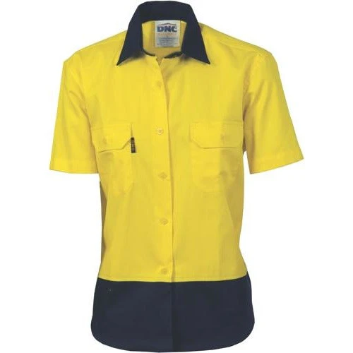 Ladies HiVis 2 Tone Cool-Breeze Cotton Shirt - Short Sleeve 3939 1 Ladies HiVis 2 Tone Cool-Breeze Cotton Shirt - Short Sleeve 3939