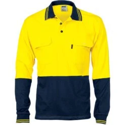 HiVis Cool-Breeze 2 Tone Cotton Jersey Polo Shirt With Twin Chest Pocket - L/S 3944