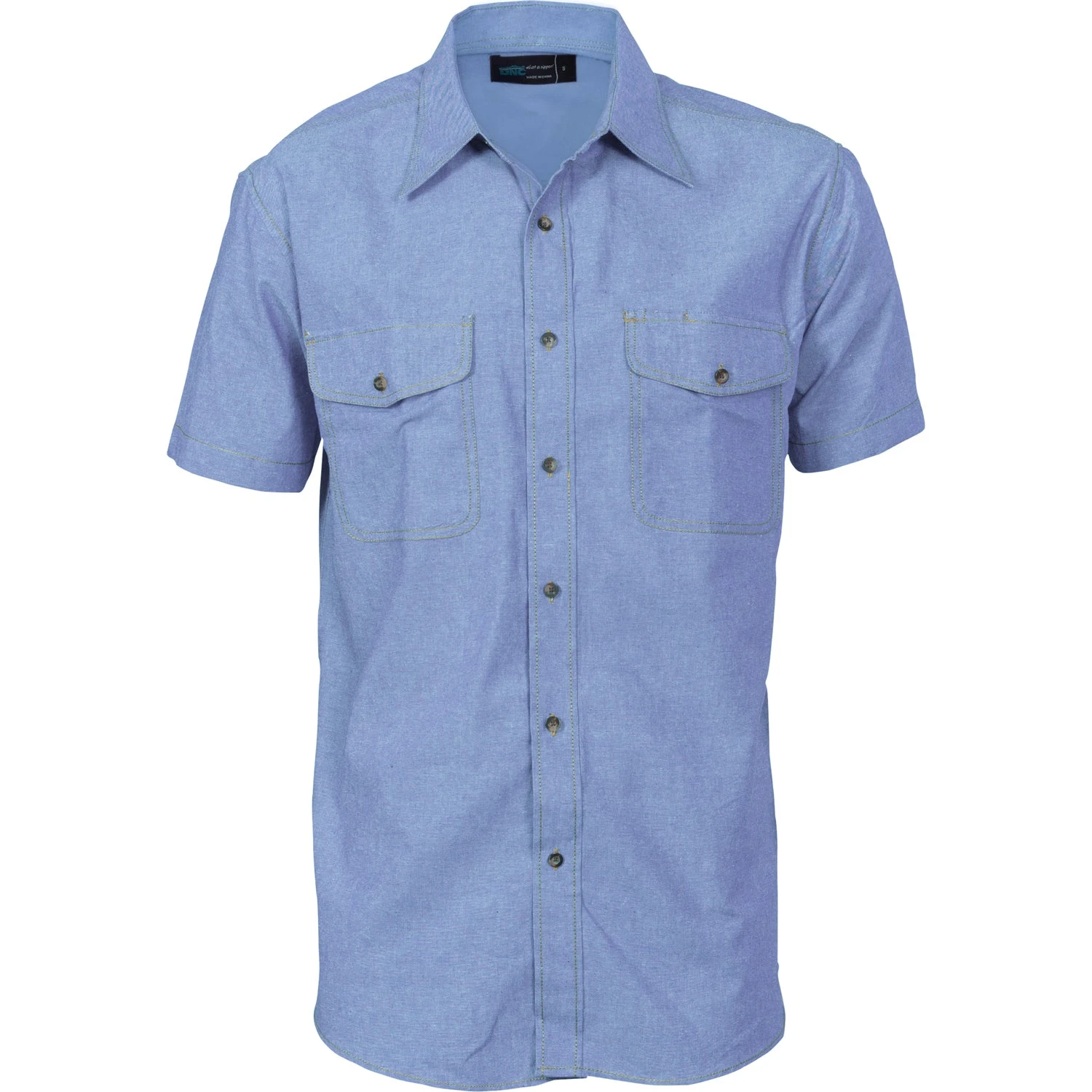 Mens Twin Flap Pocket Cotton Chambray - Short Sleeve 4103 1 Mens Twin Flap Pocket Cotton Chambray - Short Sleeve 4103